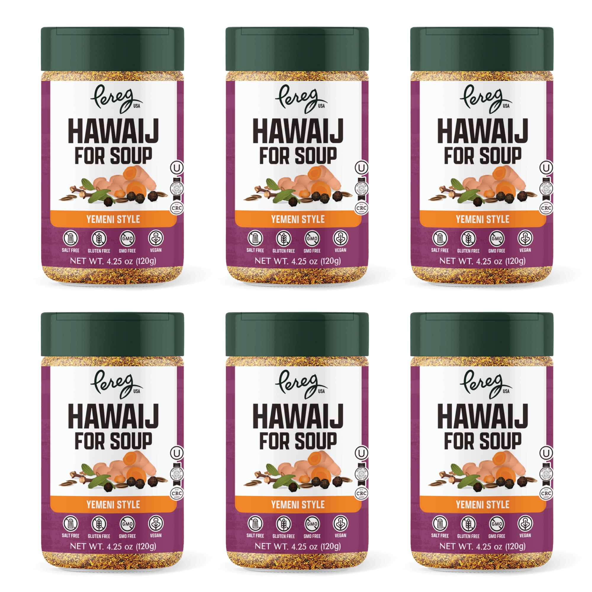 Pereg Mixed Hawaij Soup Spice Mix (4.25 oz x 6 Pack) - Contains Cumin, Turmeric, Black Pepper, Cardamom and Clove - Broths, Chicken Soup & Meat