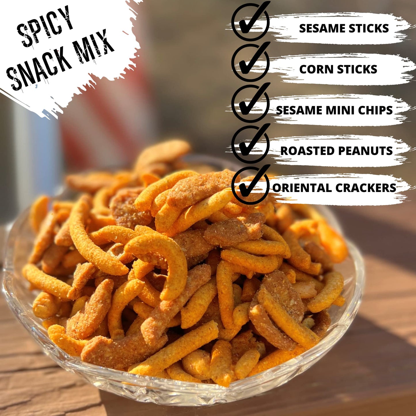 Spicy Snack Mix | Party Mix including hot Cajun corn sticks, roasted peanuts, and cheddar cheese sesame sticks | Runnin' Wild Foods, 1.5 Pounds Total