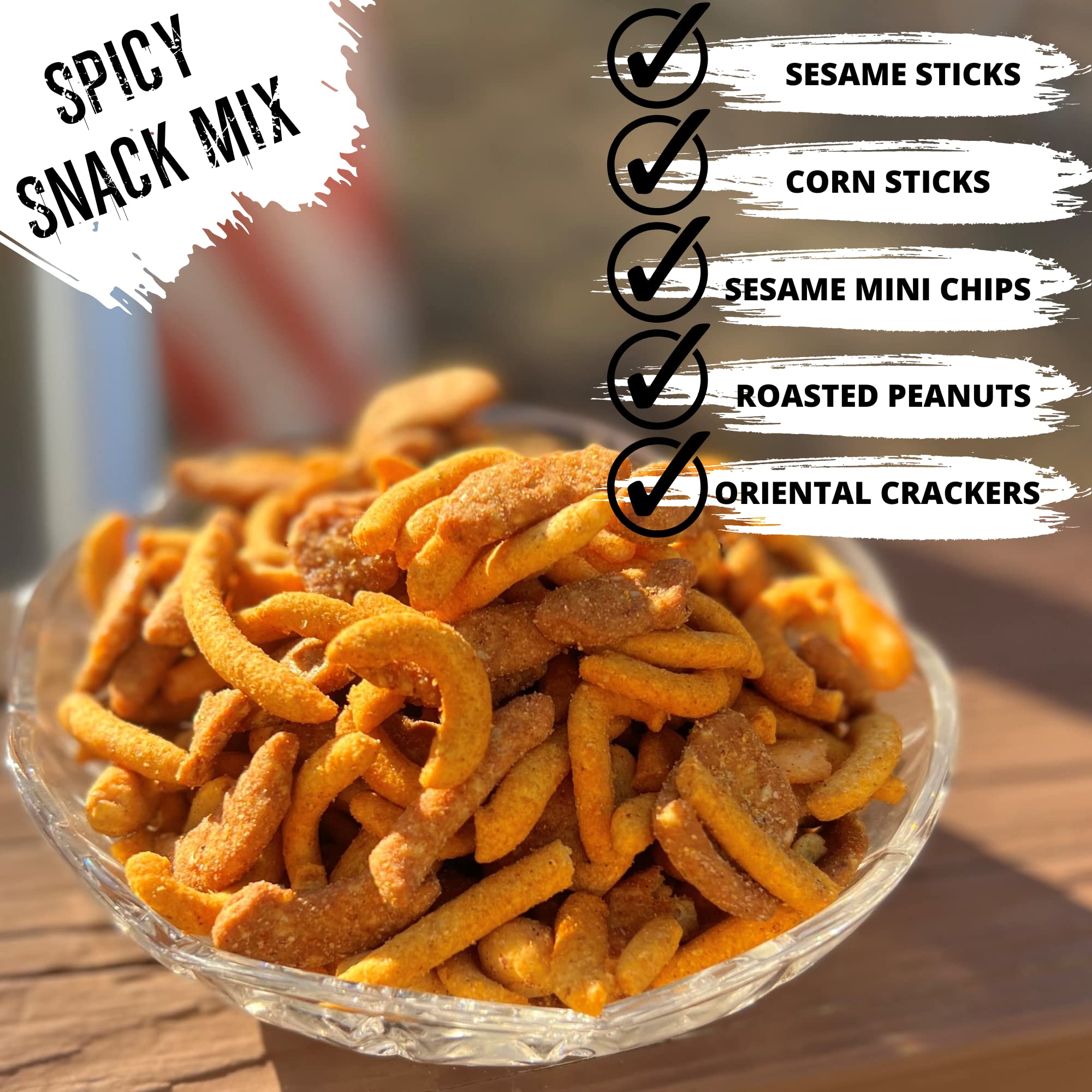 Spicy Snack Mix | Party Mix including hot Cajun corn sticks, roasted peanuts, and cheddar cheese sesame sticks | Runnin' Wild Foods, 1.5 Pounds Total