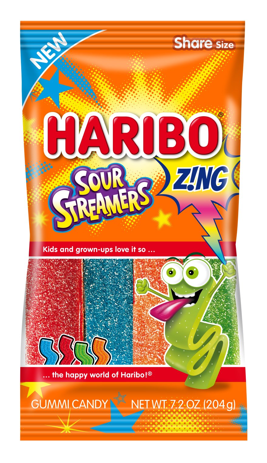 HARIBO Gummi Candy, Z!NG Sour Streamers, 7.2 oz. Bag (Pack of 14)