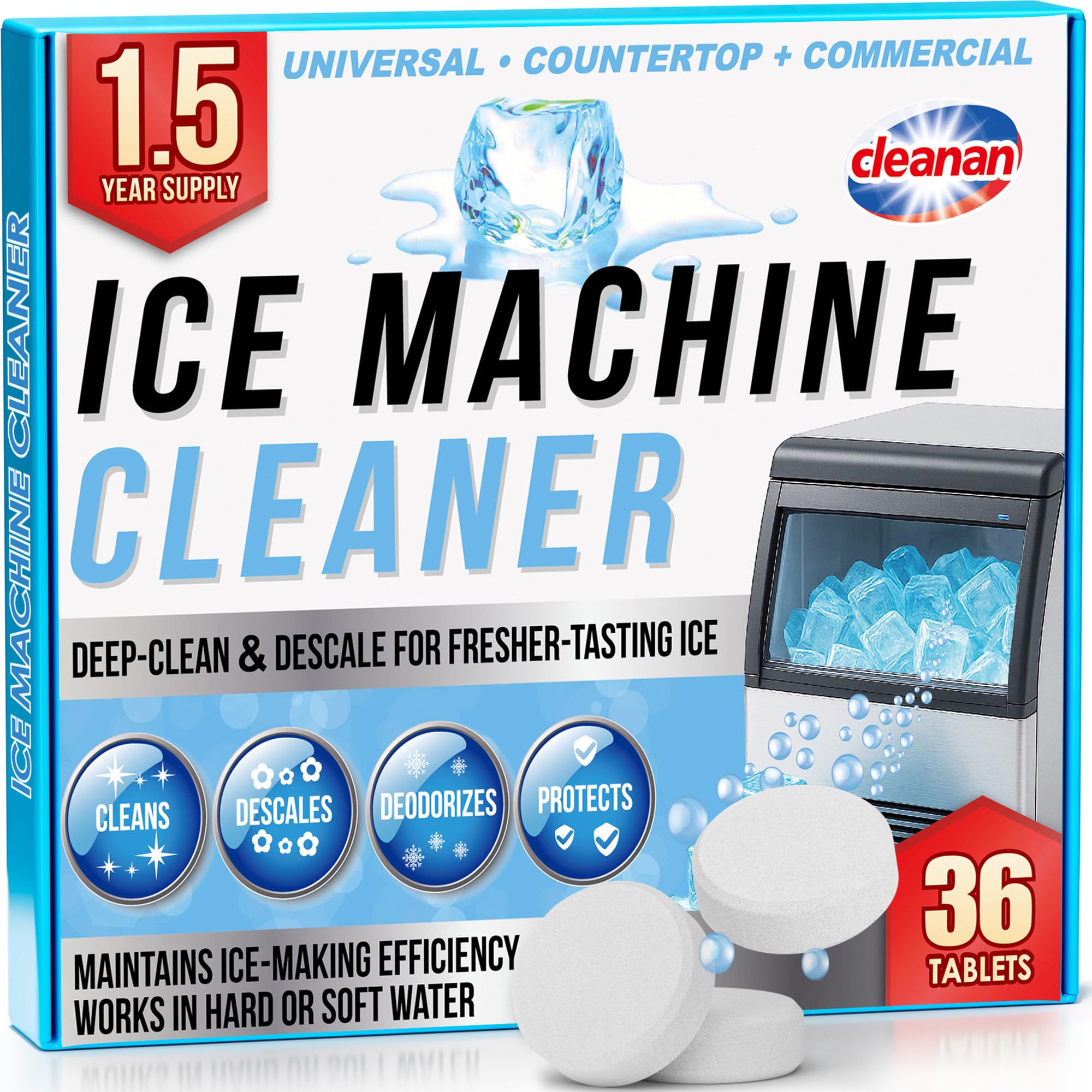 Ice Machine Cleaner Tablets - Ice Maker Cleaner & Descaler for Countertop, Nugget & Commercial Units - Citric Acid-Based - 36 Tablets (Up to 1.5-Year