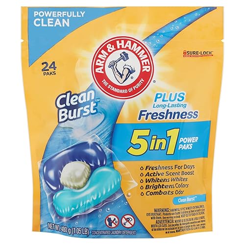 Arm & Hammer, 5 in 1 Power Paks Concentrated Clean Burst Laundry Detergent, 24 Count