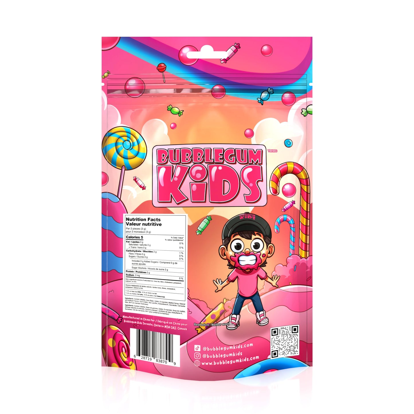 Bubblegum Kids Original Blend Sugar Free Gum | Classic Bubblegum Flavor, Sugarless Gum with Xylitol | Vegan, Low Calorie Candy for Kids & Adults |