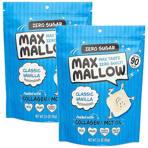 Max Mallow Sugar Free Marshmallows - Keto Friendly, Perfect for S'mores, Hot Chocolate, and Baking with Zero Sugar Snacks, Smores Mct Oil Zero Sugar
