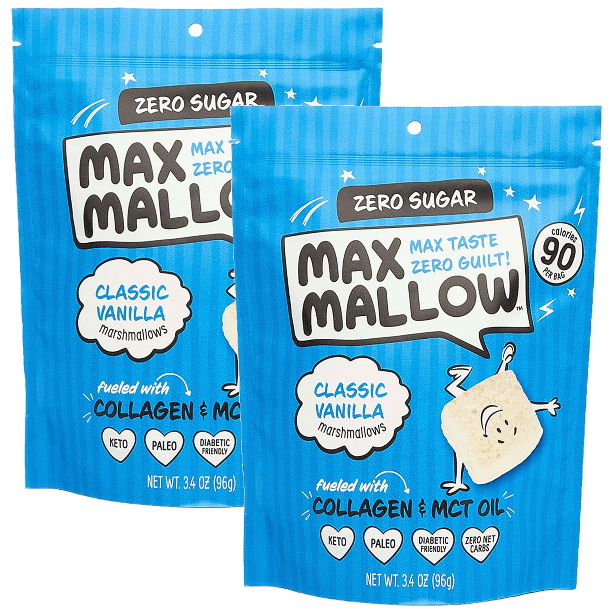 Max Mallow Sugar Free Marshmallows - Keto Friendly, Perfect for S'mores, Hot Chocolate, and Baking with Zero Sugar Snacks, Smores Mct Oil Zero Sugar