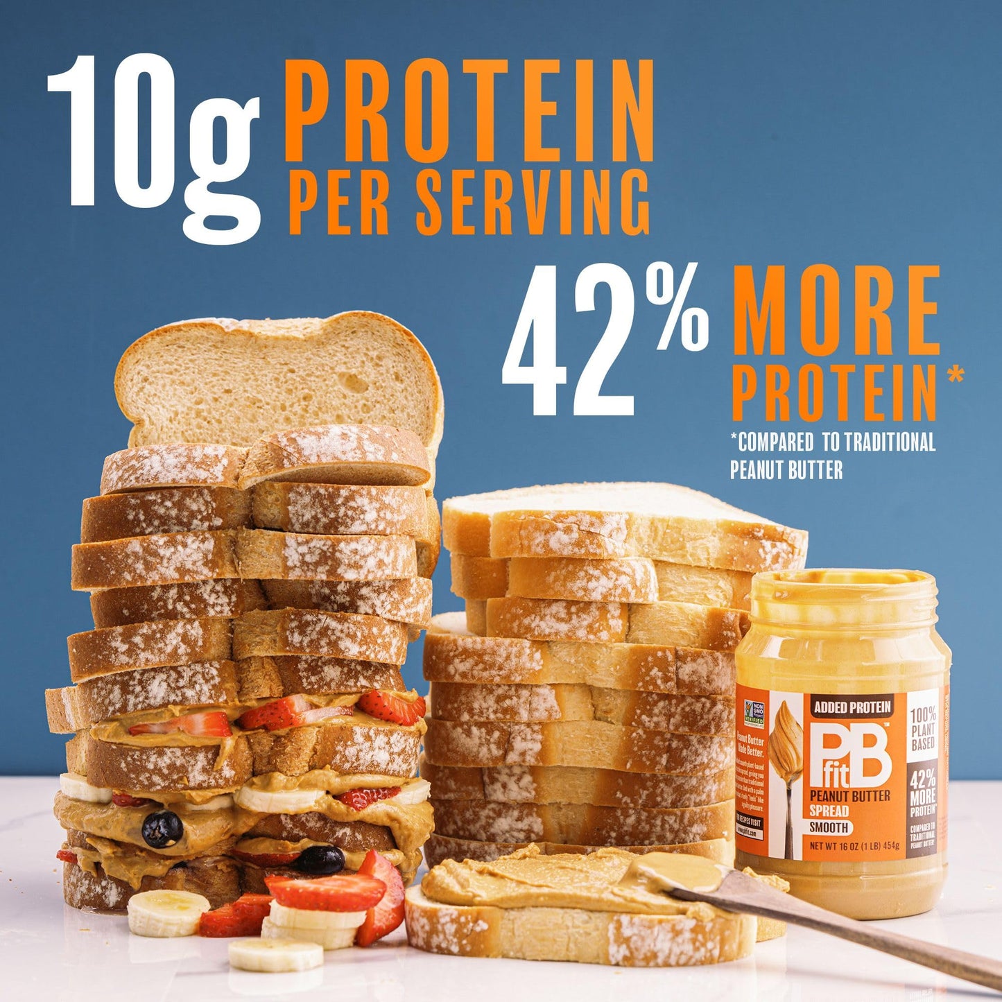 PBfit Peanut Butter Spread, 10g Plant Based Protein per Serving, Keto and Vegan Nut Butter, No Palm Oil, No Artificial Sweeteners or Preservatives, 16