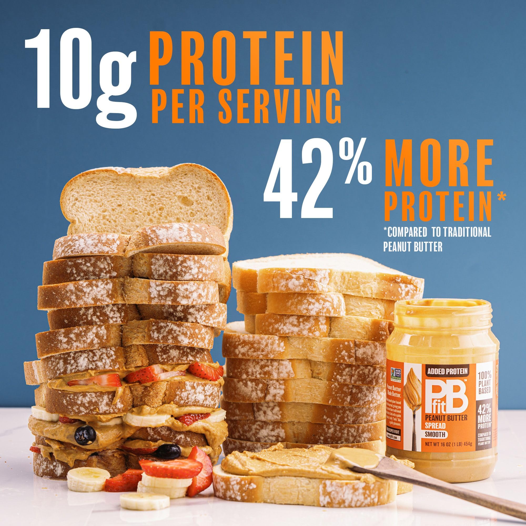 PBfit Peanut Butter Spread, 10g Plant Based Protein per Serving, Keto and Vegan Nut Butter, No Palm Oil, No Artificial Sweeteners or Preservatives, 16