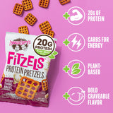 Lenny & Larry's FITZELS Protein Pretzels (Everything Bagel) 8 Individual Bags 3 oz Each - High Protein Snacks with 20g of Plant Based Protein