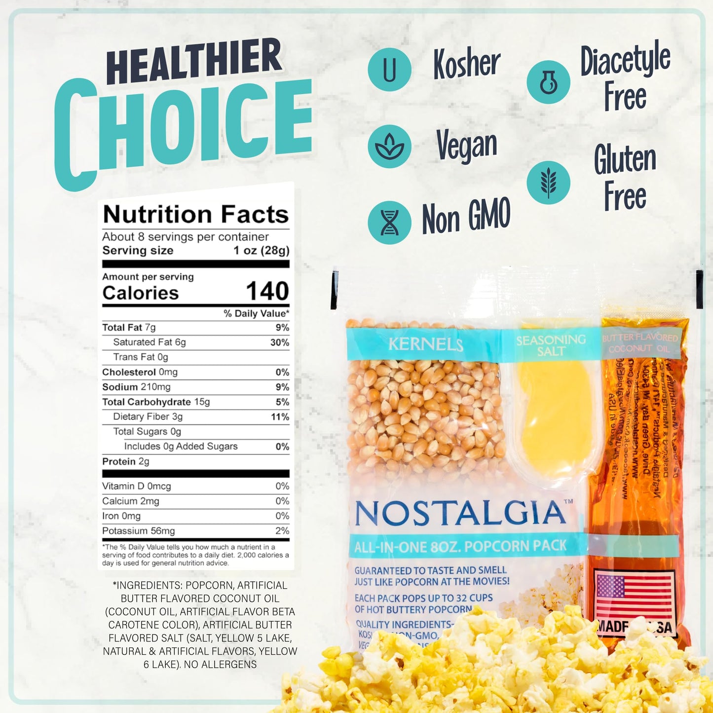Nostalgia Movie Theater Style Popcorn Packets for Popcorn Machine, All-in-One Popcorn Kernels, Butter Flavored Coconut Oil, Seasoning Salt, 8oz Packs