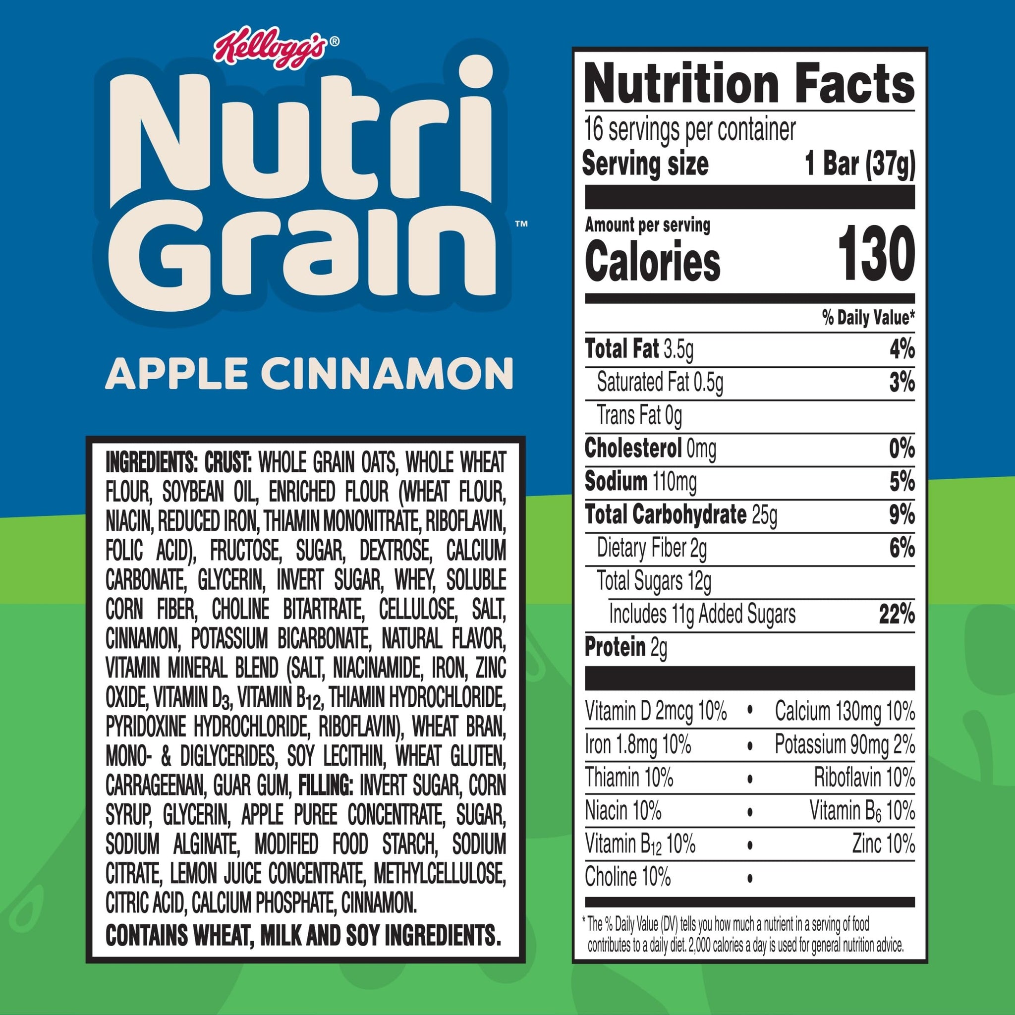 Nutri-Grain Breakfast Bars, Made with 10g Whole Grains, Snack Bars, Apple Cinnamon, 20.8oz Box, 16 Count (Pack of 3)