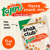 Snak Club Tajin Fiesta Snack Mix, Peanuts, Crunchy Peanuts, Toasted Corn, and Pepitas with Chili and Lime Seasoning, Mild, 11 oz Resealable Bag