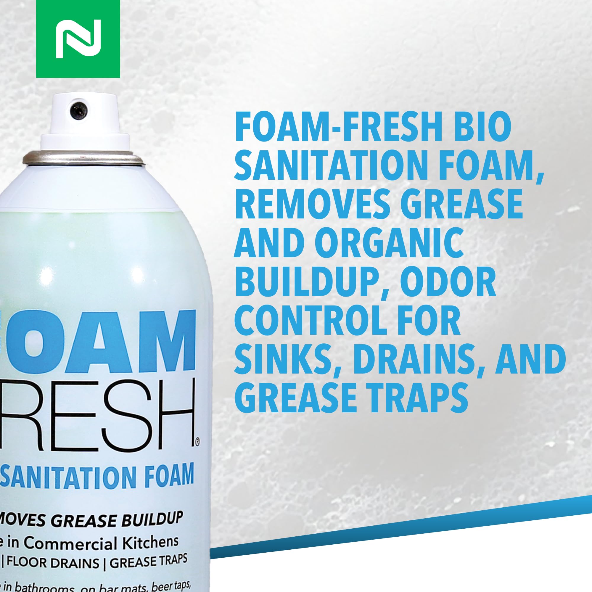 Nisus Foam-Fresh Bio Sanitation Foam, Removes Grease and Organic Buildup, Odor Control for Sinks, Drains, and Grease Traps, 18 Oz