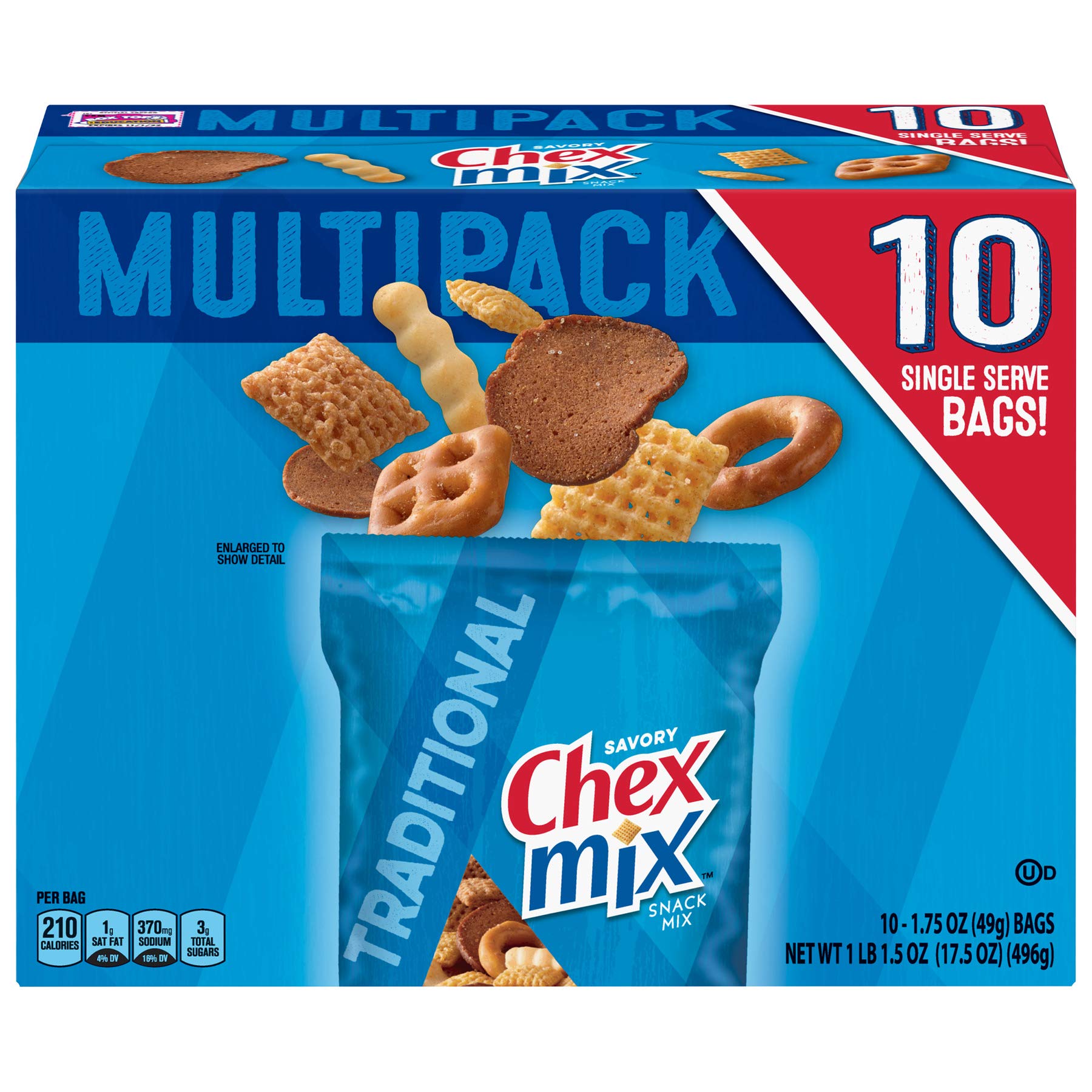 Chex Mix Snack Mix, Traditional Original Recipe, Multipack, Single Serve Snack Bags, 10 Ct, 17.5 oz