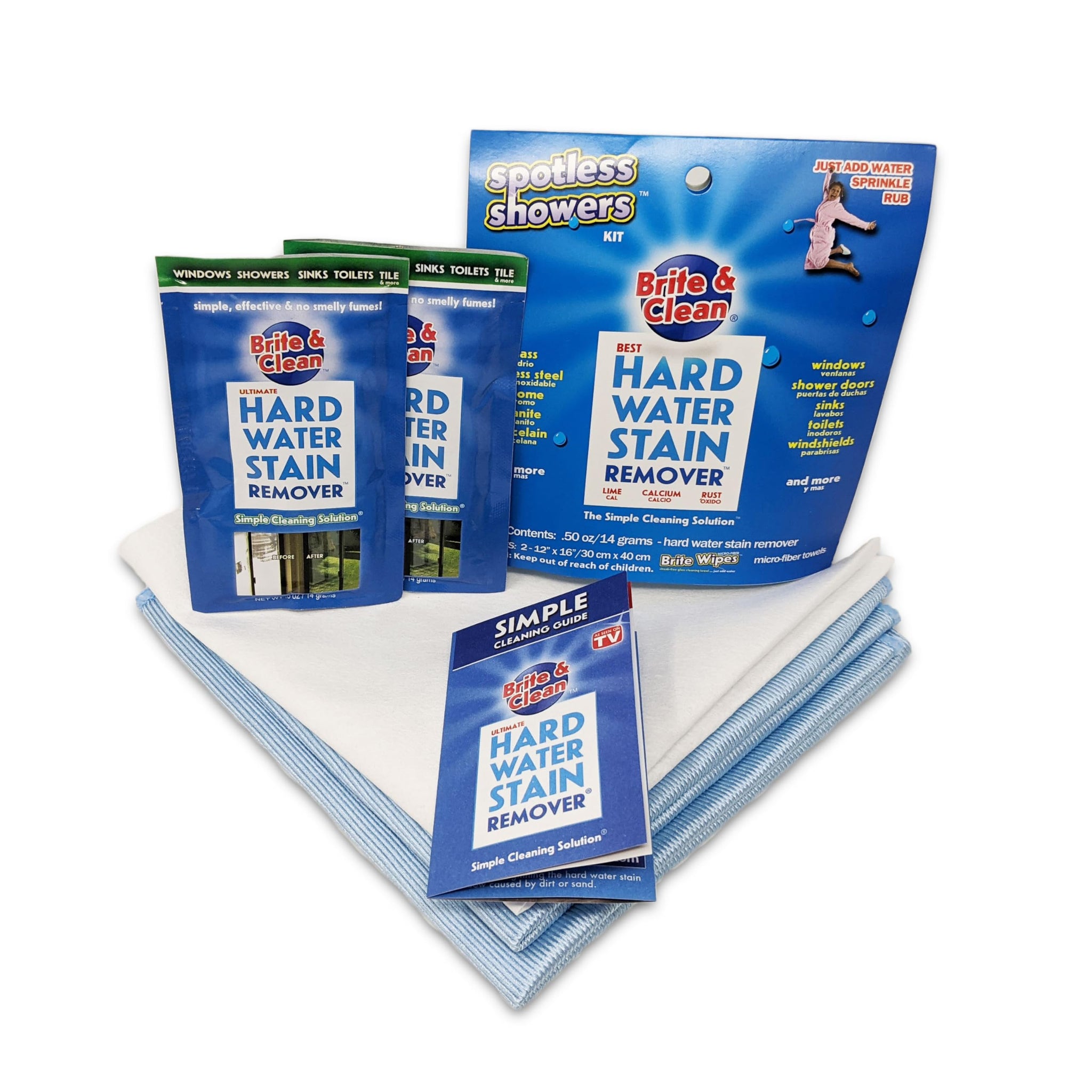 Brite & Clean® Spotless Shower Doors® Kit for Hard Water Stain Removal on Glass, Shower Doors & Windows - Removes Mineral Deposits from Granite