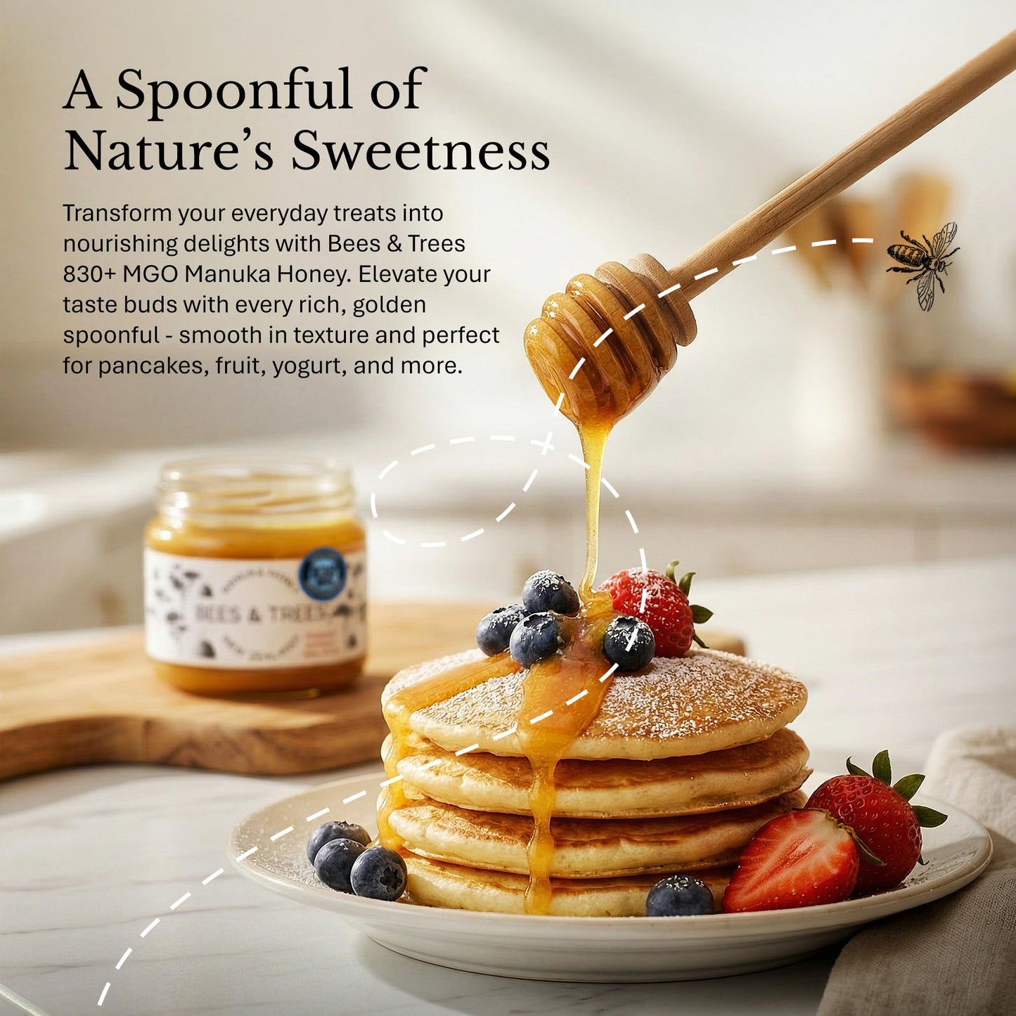 Bees & Trees Manuka Honey 830+ MGO - Raw, Pure New Zealand Monofloral Honey - Unpasteurized & Minimally Filtered - Ideal for Tea, Coffee, Dressings