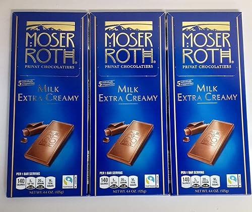 Moser Roth Milk Extra Creamy Chocolate - Pack of 3 - 13.2oz bars (Made in Germany)