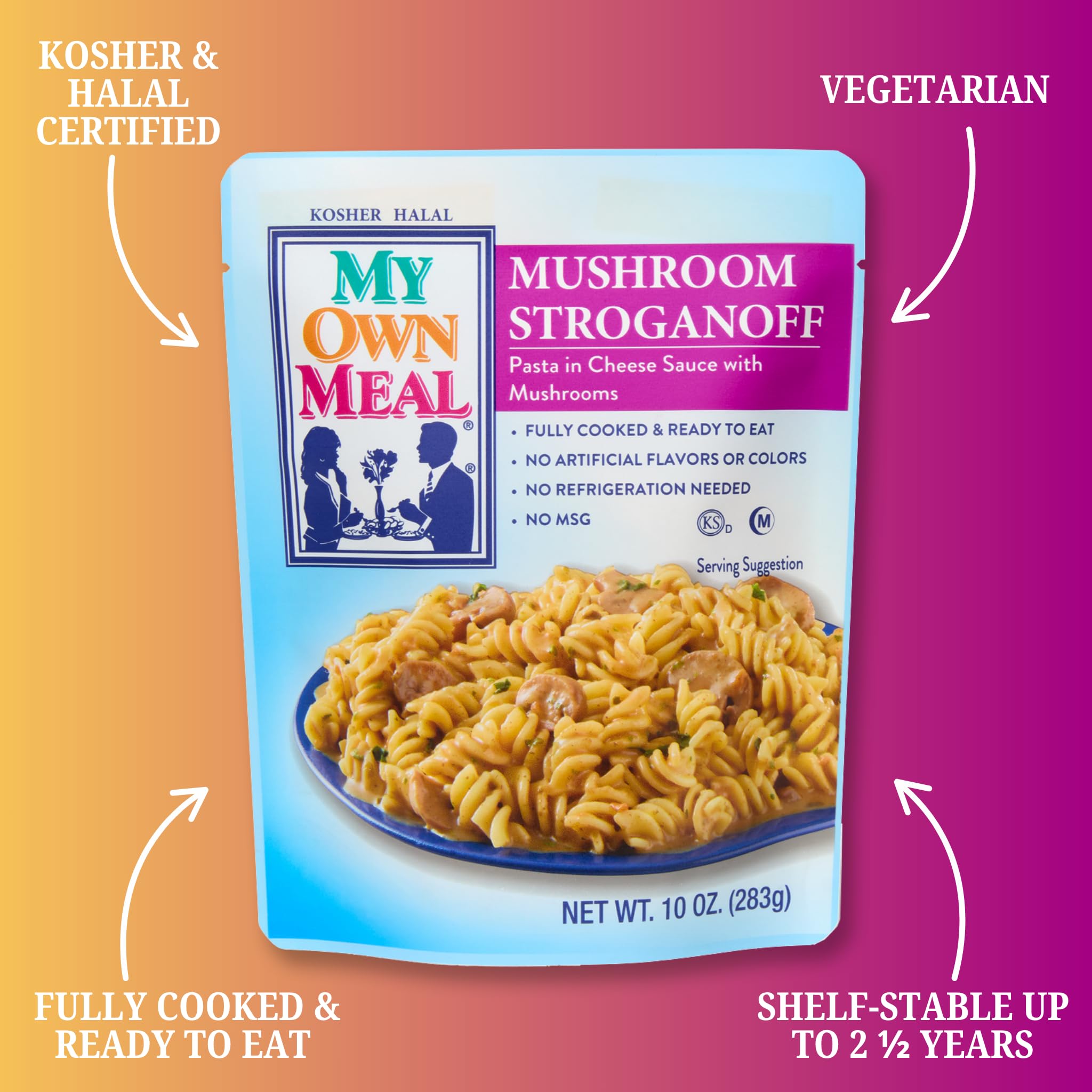 My Own Meals Mushroom Stroganoff Dairy - Rotini Pasta, Cheese Sauce, kosher shelf stable meal