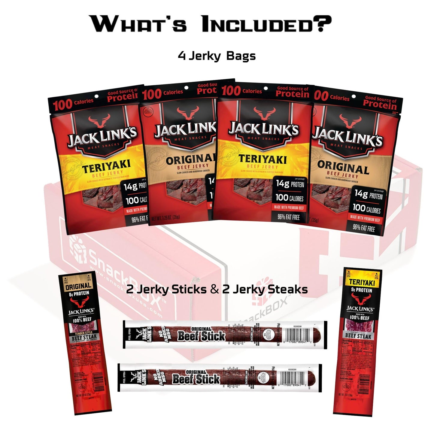 Jack Link's Beef Jerky SnackBOX Care Package Variety Pack | Gift Basket | Snack BOX (8 Items) Mothers Day, Final Exams, Graduation, Birthday, Date