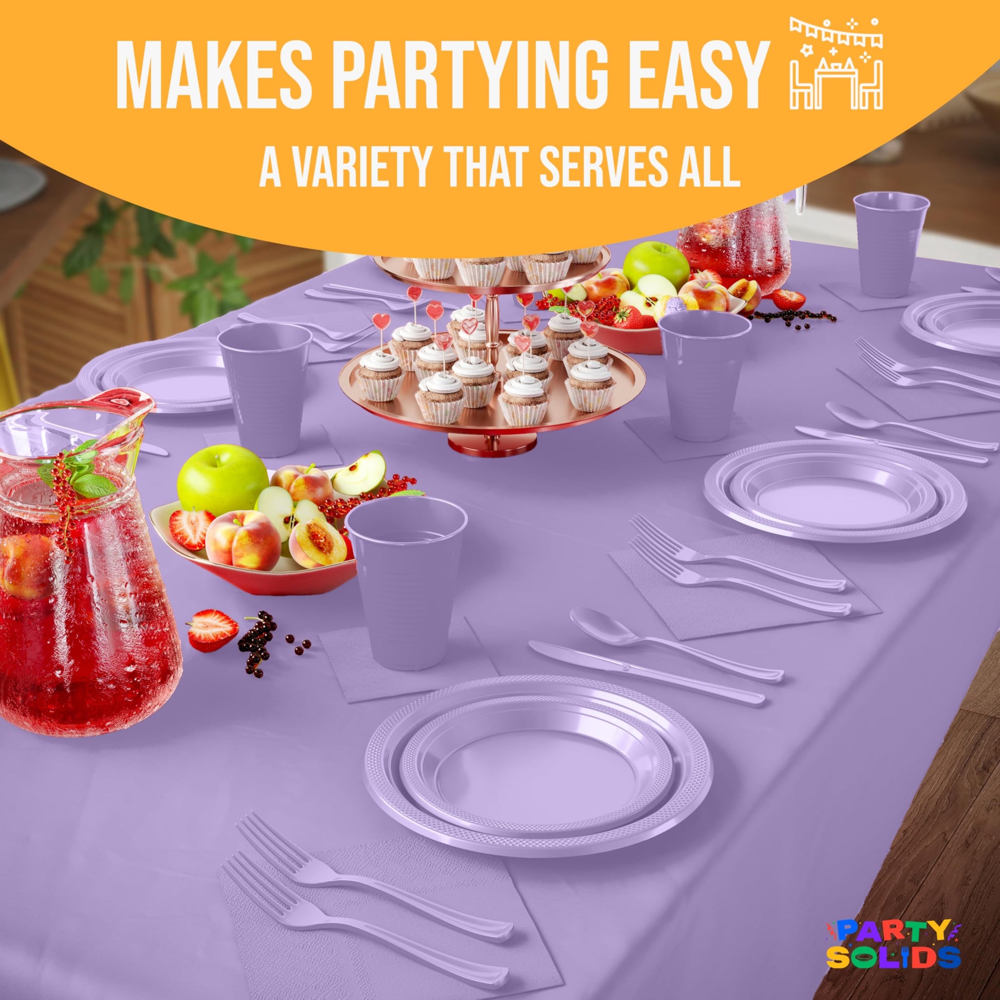 Party Solids 403 Pcs Lavender Plastic Plates For Party, Lavender Disposable Plates Set, 50 Each 9" Plate, 7" Plate, 12 Oz Cups, 2 Size Napkins
