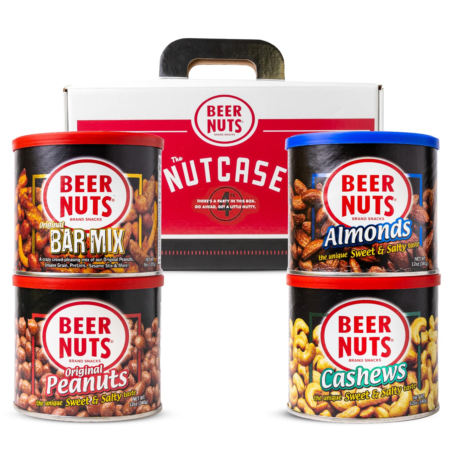 Beer Nuts Brand Snacks, Original Nutcase, Perfect for Gifting, Original Peanuts, Original Bar Mix, Cashews, Almonds, Sweet & Spicy Bar Mix, Resealable