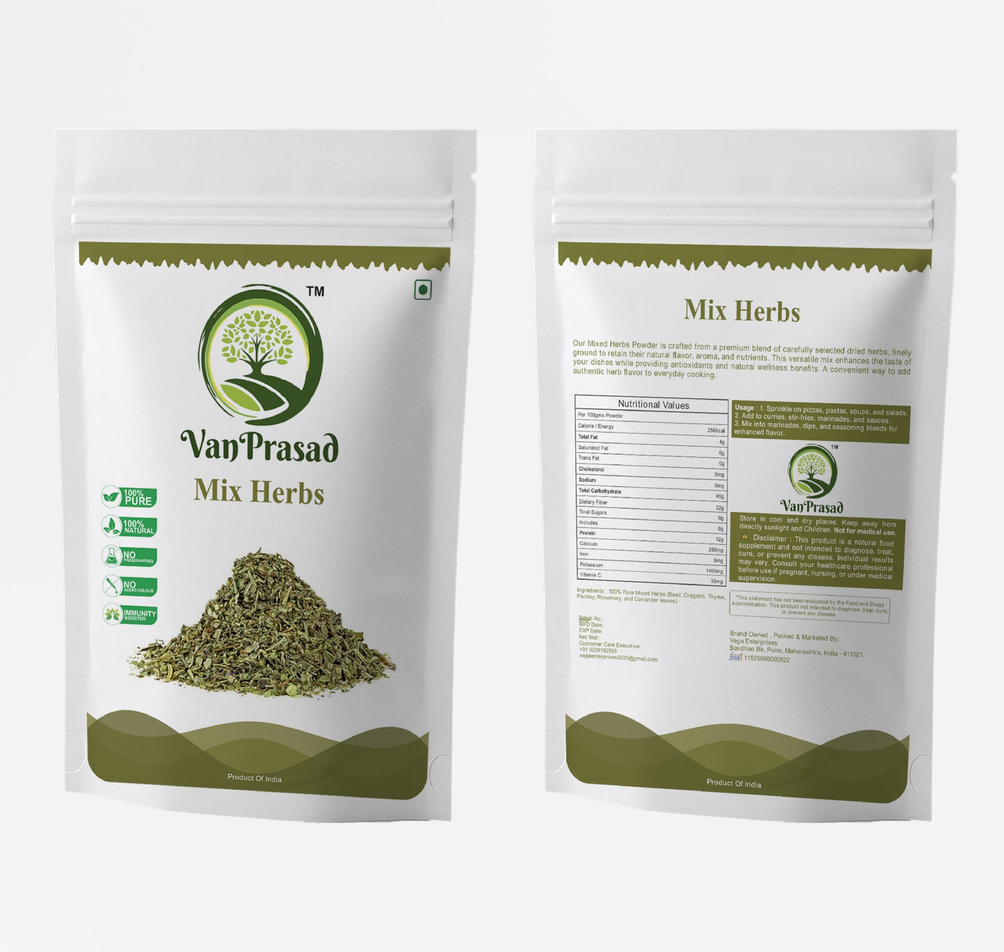 VanPrasad Mixed Herbs Natural 500g | Premium Aromatic Dried Herb Blend | All-Purpose Seasoning & Garnishing Mix | Italian Seasoning for Pizza, Pasta