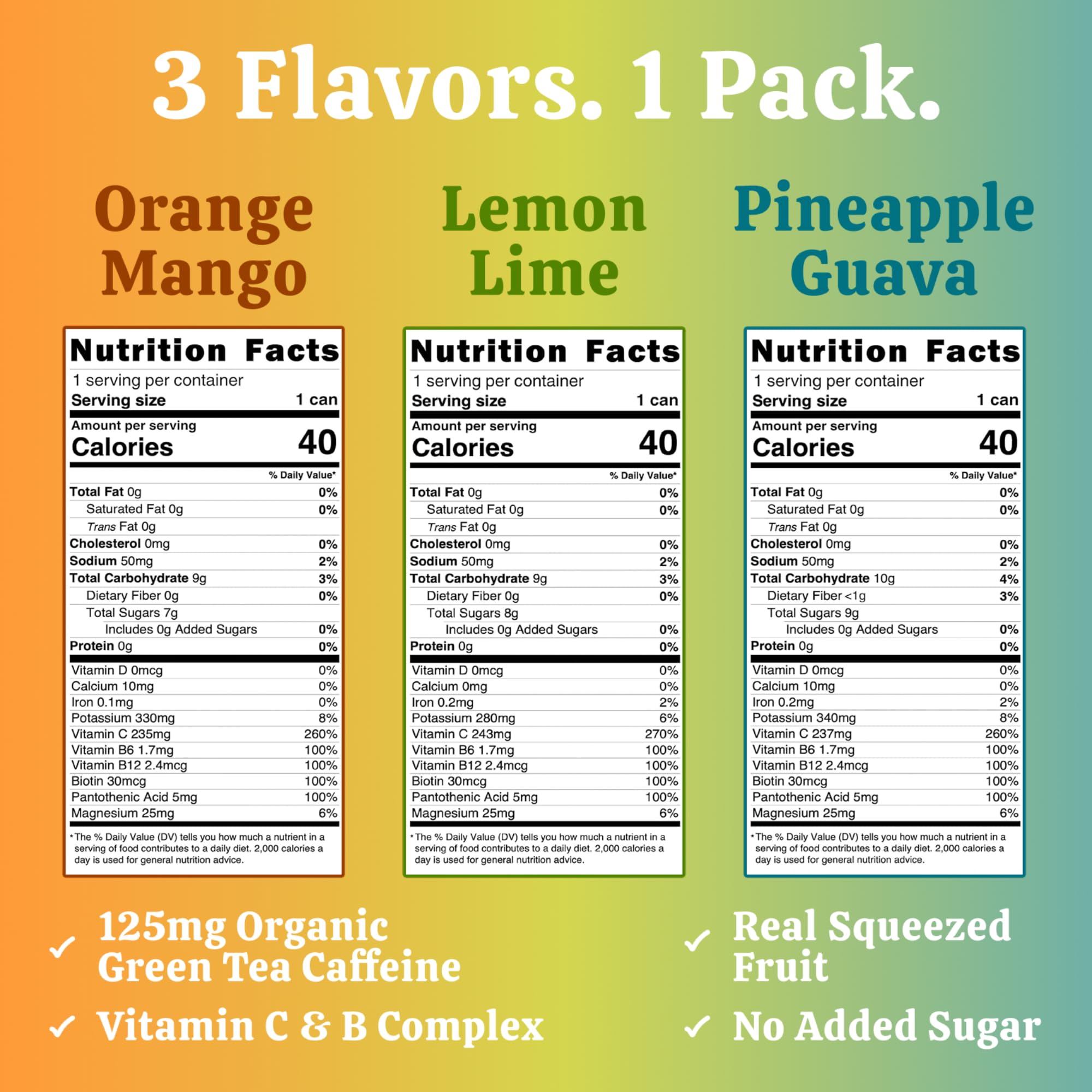 LivReal Clean Energy Drink - Organic Green Tea Caffeine 125mg + L-Theanine 100mg - Real Fruit, No Sweeteners or Flavorings - Vitamin C & B Complex