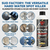 Sud Factory Hard Water Spot Remover for Glass Spotless X2 - Removes Water Stains from Shower Doors, Car Windows, Windshields - Professional Strength