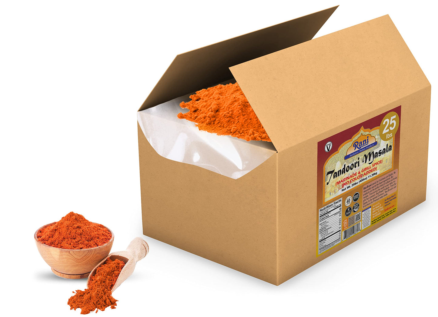 Rani Tandoori Masala (Natural, No Colors Added) Indian 11-Spice Blend 400oz (25lbs) 11.36kg Bulk Box ~ Salt Free | Vegan | Gluten Friendly | NON-GMO |