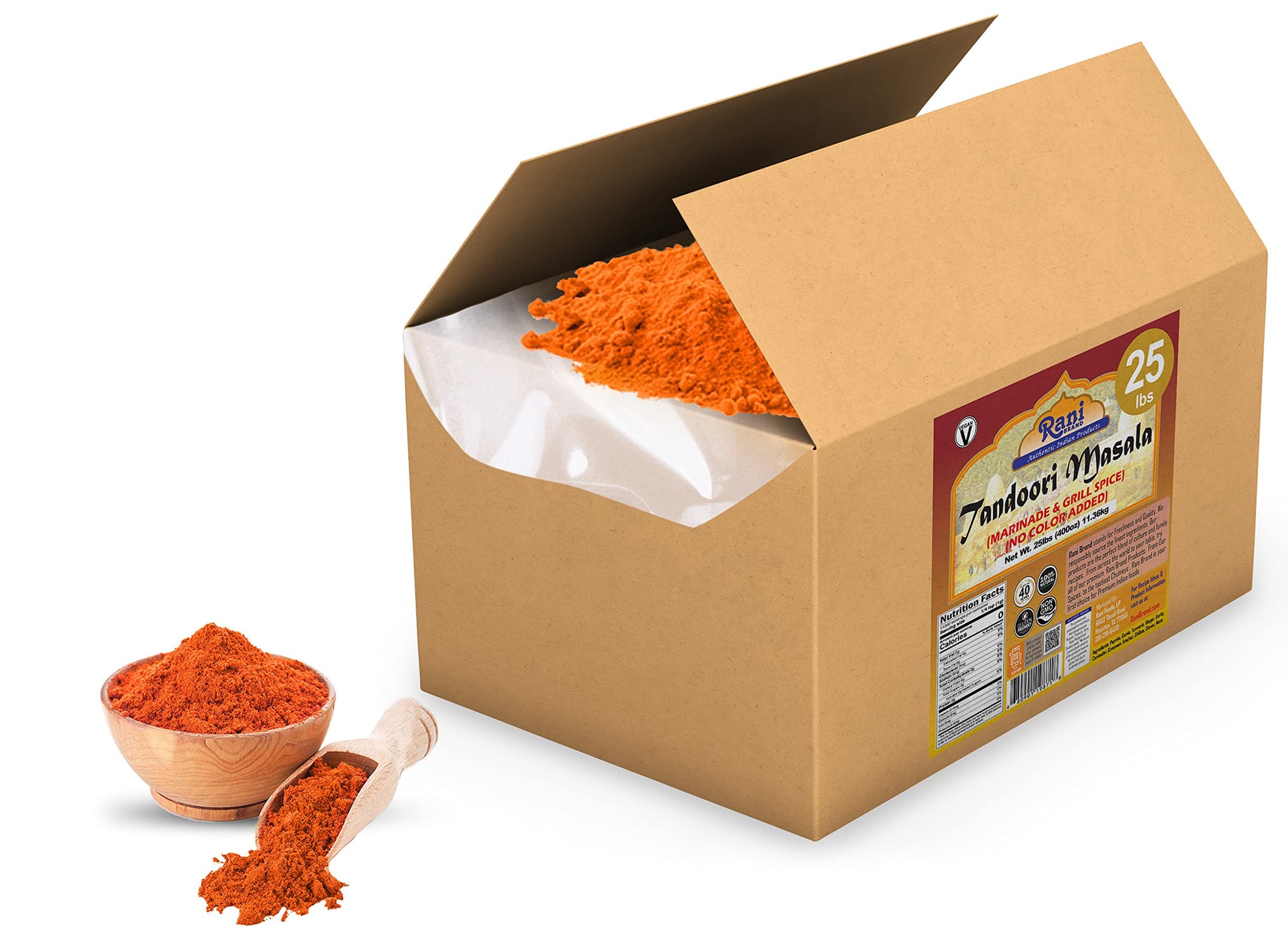 Rani Tandoori Masala (Natural, No Colors Added) Indian 11-Spice Blend 400oz (25lbs) 11.36kg Bulk Box ~ Salt Free | Vegan | Gluten Friendly | NON-GMO |