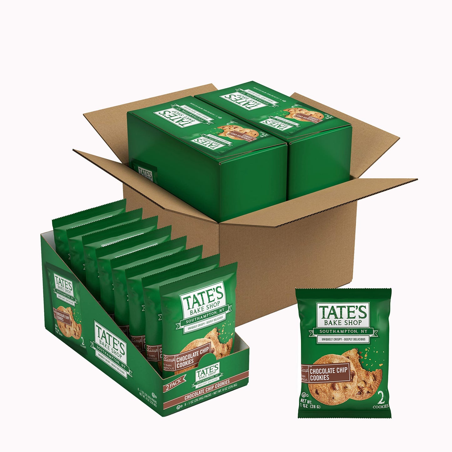 Tate’s Bake Shop Chocolate Chip Cookies, 16 - 2 Cookie Snack Packs (2 Boxes)