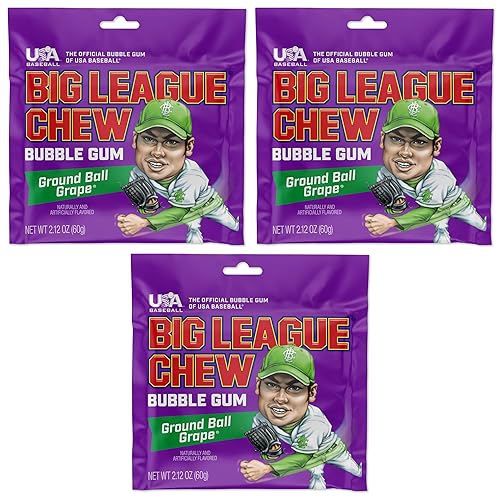 Big League Chew Grape Bubble Gum 3-Pack - 2.12oz Packets - Ground Ball Grape Baseball Gum - Big League Chew Baseball Candy Set for Treats, Party