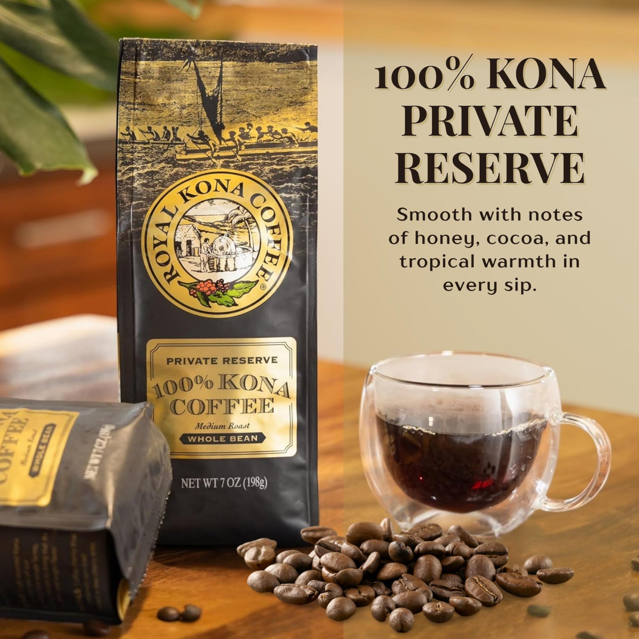 ROYAL KONA COFFEE Whole Bean - 100% Hawaiian Kona Coffee, Private Reserve, Medium Roast