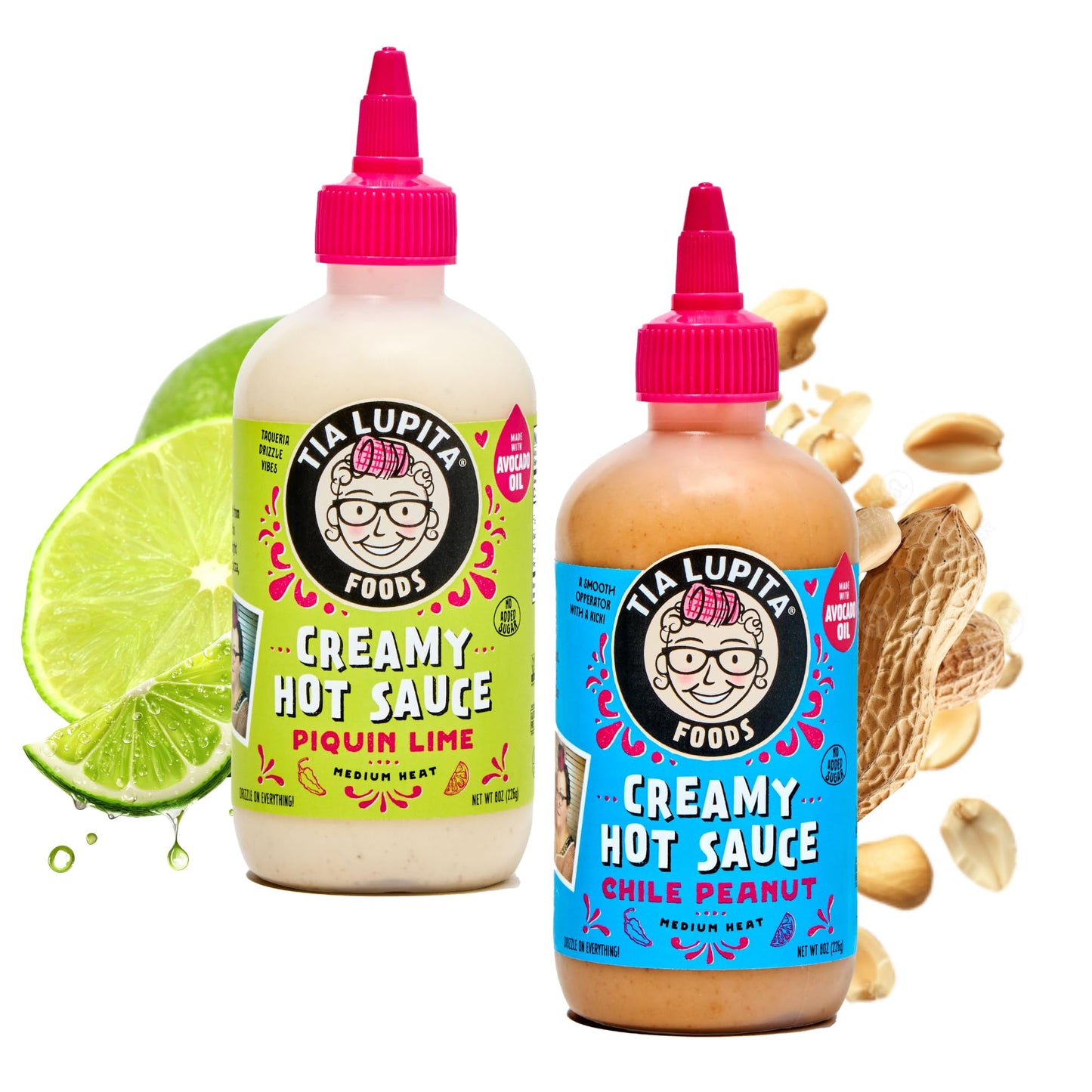 Tia Lupita Creamy Hot Sauce Variety Pack - Chile Peanut & Piquin Lime | Gluten-Free, Non Dairy Made with Avocado Oil, No Added Sugar | 8 Ounce Squeeze