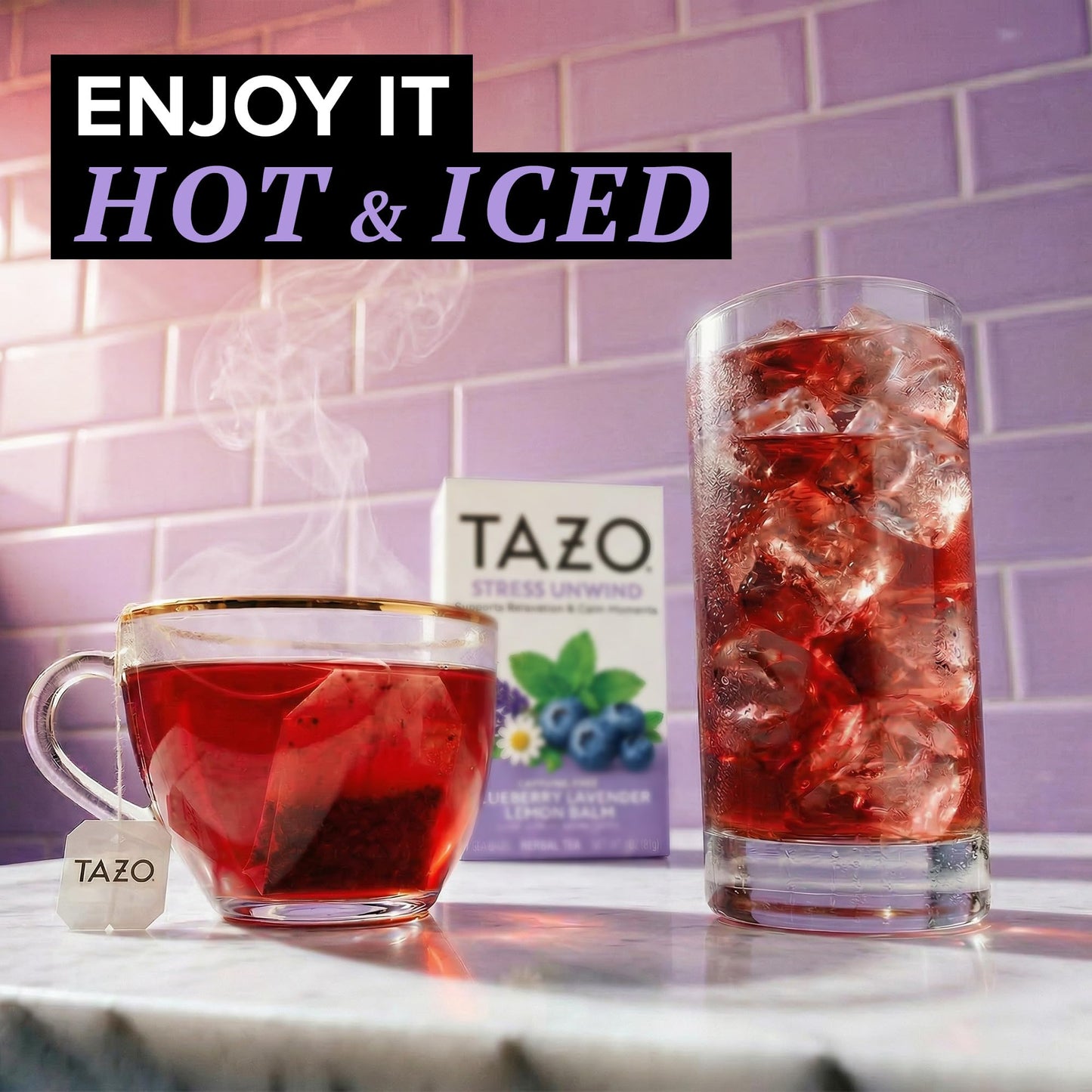 TAZO Herbal Tea Bags, Stress Unwind Blueberry Lavender Lemon Balm, 16 Count (Pack of 1)