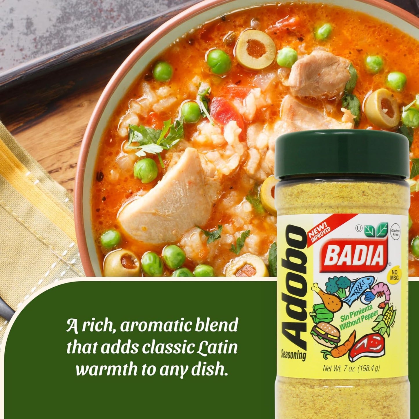 Badia Adobo without Pepper, 7 oz - Traditional Latin Seasoning Blend