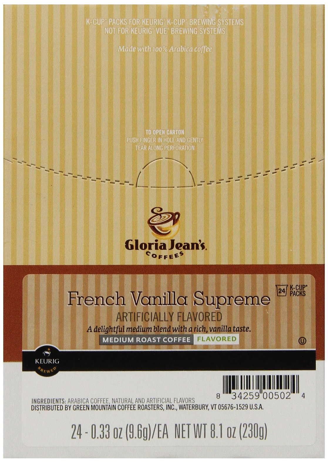 Gloria Jean's Coffees, French Vanilla Supreme K-Cup Portion Pack for Keurig Brewers 24-Count