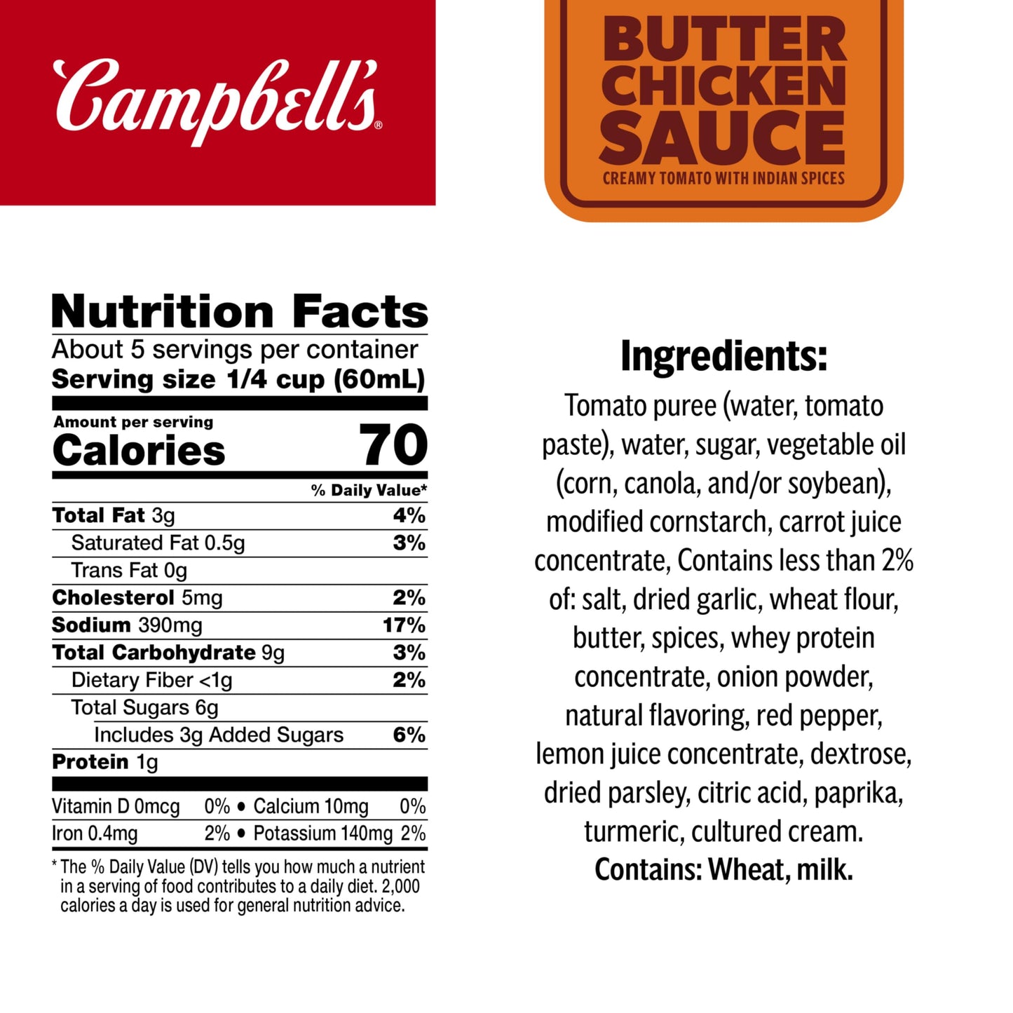 Campbell's Condensed Butter Chicken Sauce, Creamy Tomato with Indian Spices, 10.5 Oz Can