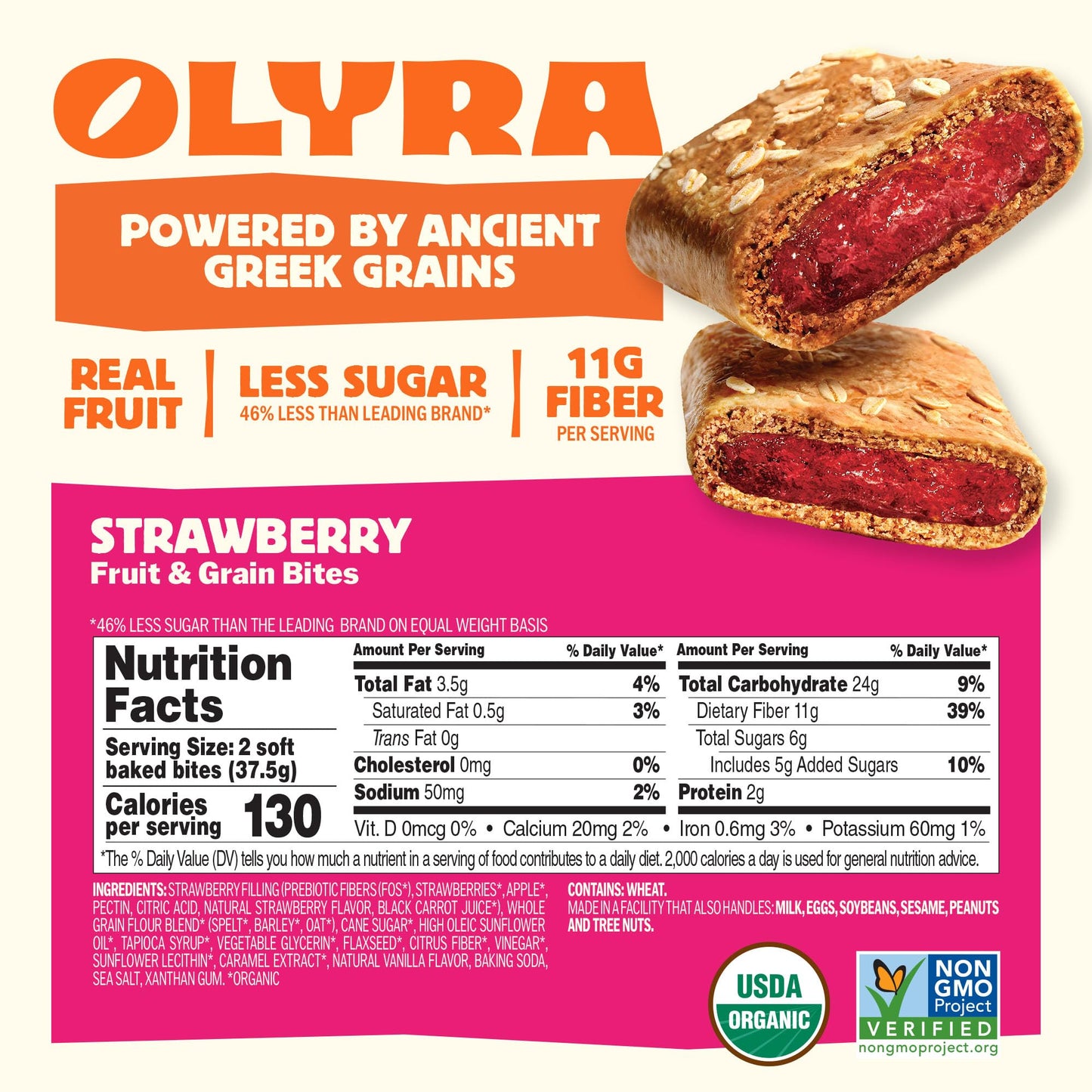 Olyra Strawberry Fruit Bars, Soft Baked, Prebiotic High Fiber Snack, Organic Snacks, Healthy Snacks for Adults and Kids, Low Sugar, Vegan, Office