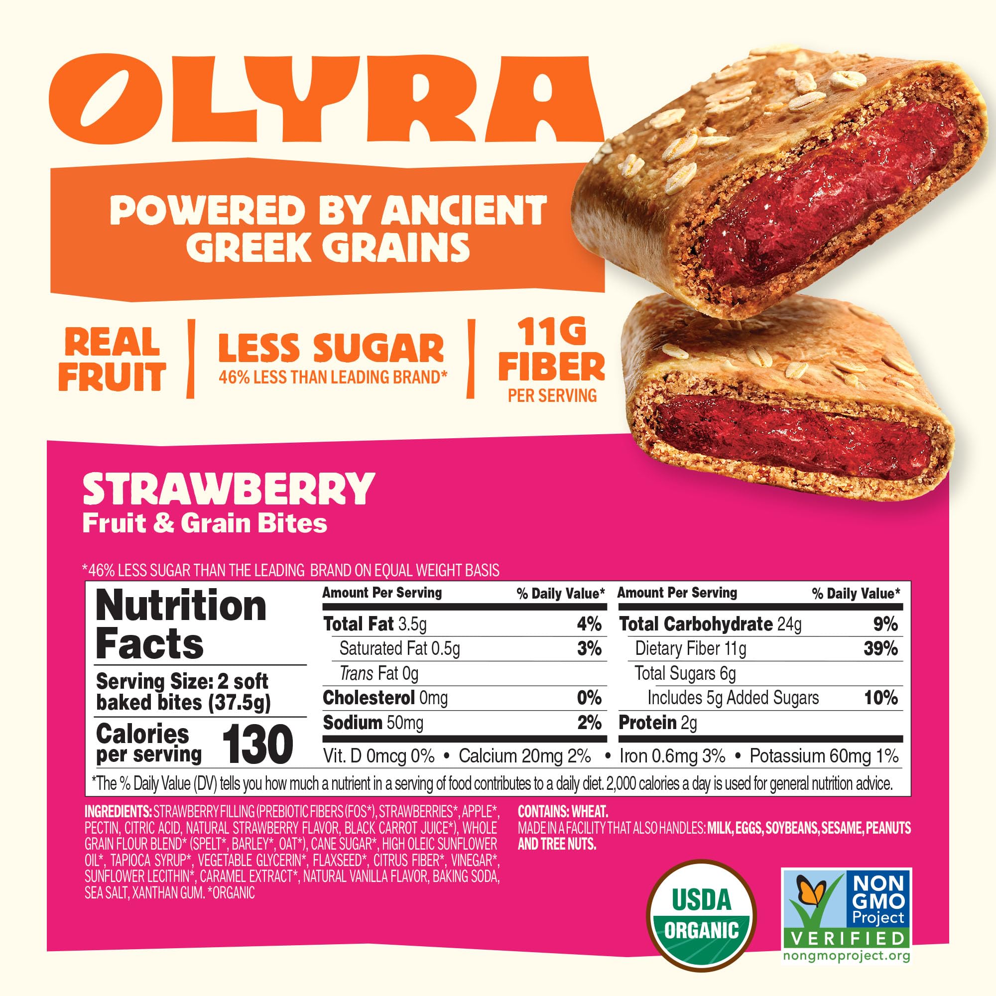 Olyra Strawberry Fruit Bars, Soft Baked, Prebiotic High Fiber Snack, Organic Snacks, Healthy Snacks for Adults and Kids, Low Sugar, Vegan, Office