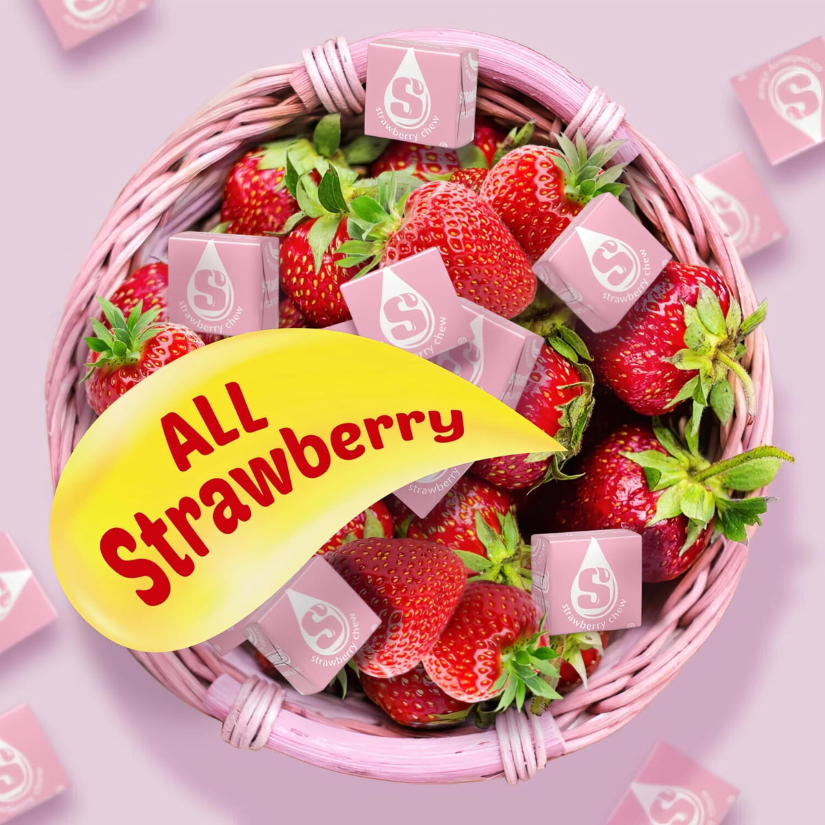 All Pink Strawberry Chewy Candy - Fruit Flavor - 1 lb Bulk Bag