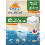 Gull Living Travel Laundry Detergent Sheets Unscented - 10 Loads - Dissolves Quickly, Removes Stains & Odors - For Home and Travel Laundry Sheets
