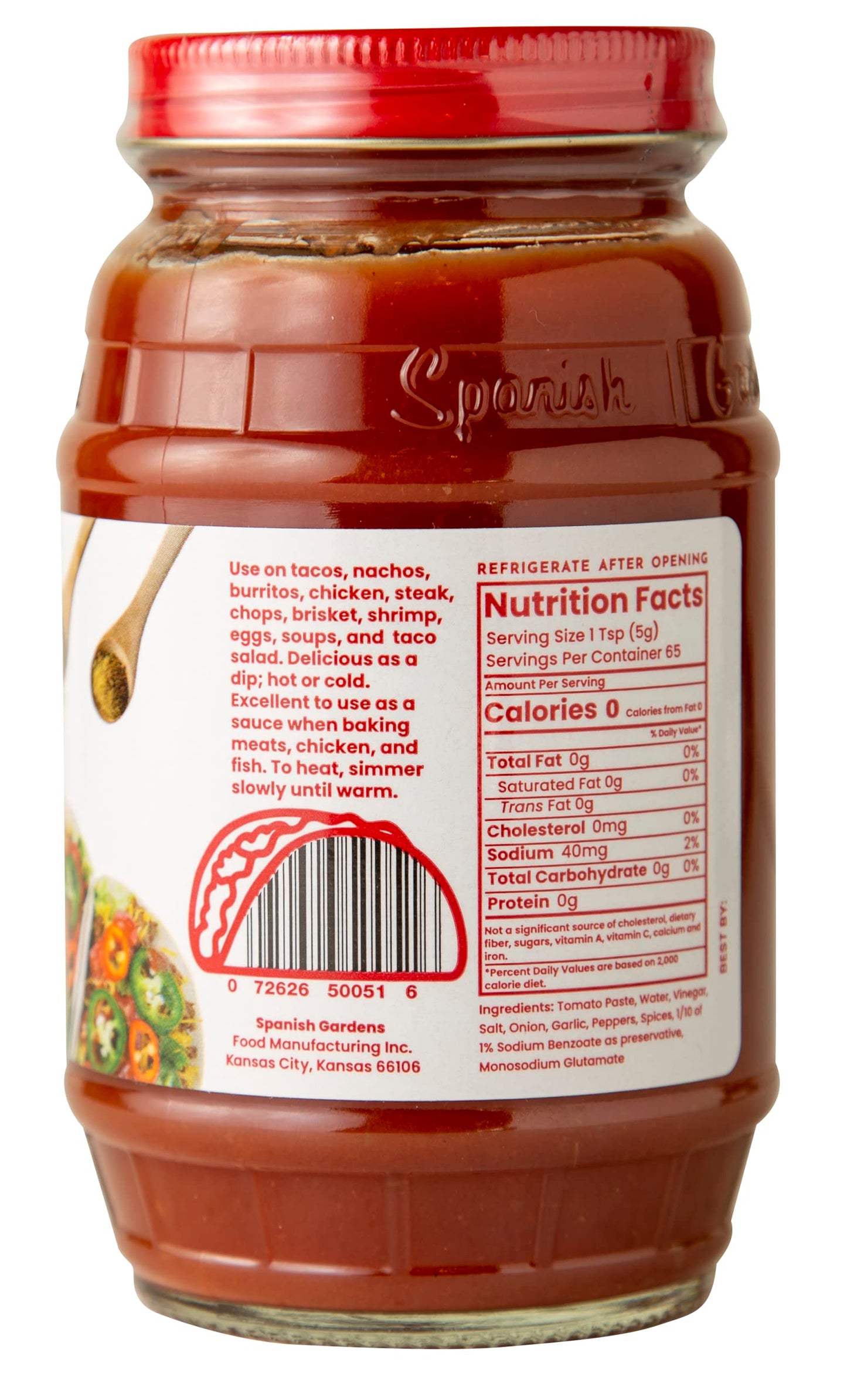 Spanish Gardens Taco Sauce (6 Pack) - Hot Taco Sauce for Authentic Mexican Food - Original Family Recipe, Spicy Sauce for Tex Mex Food (11.5 oz)