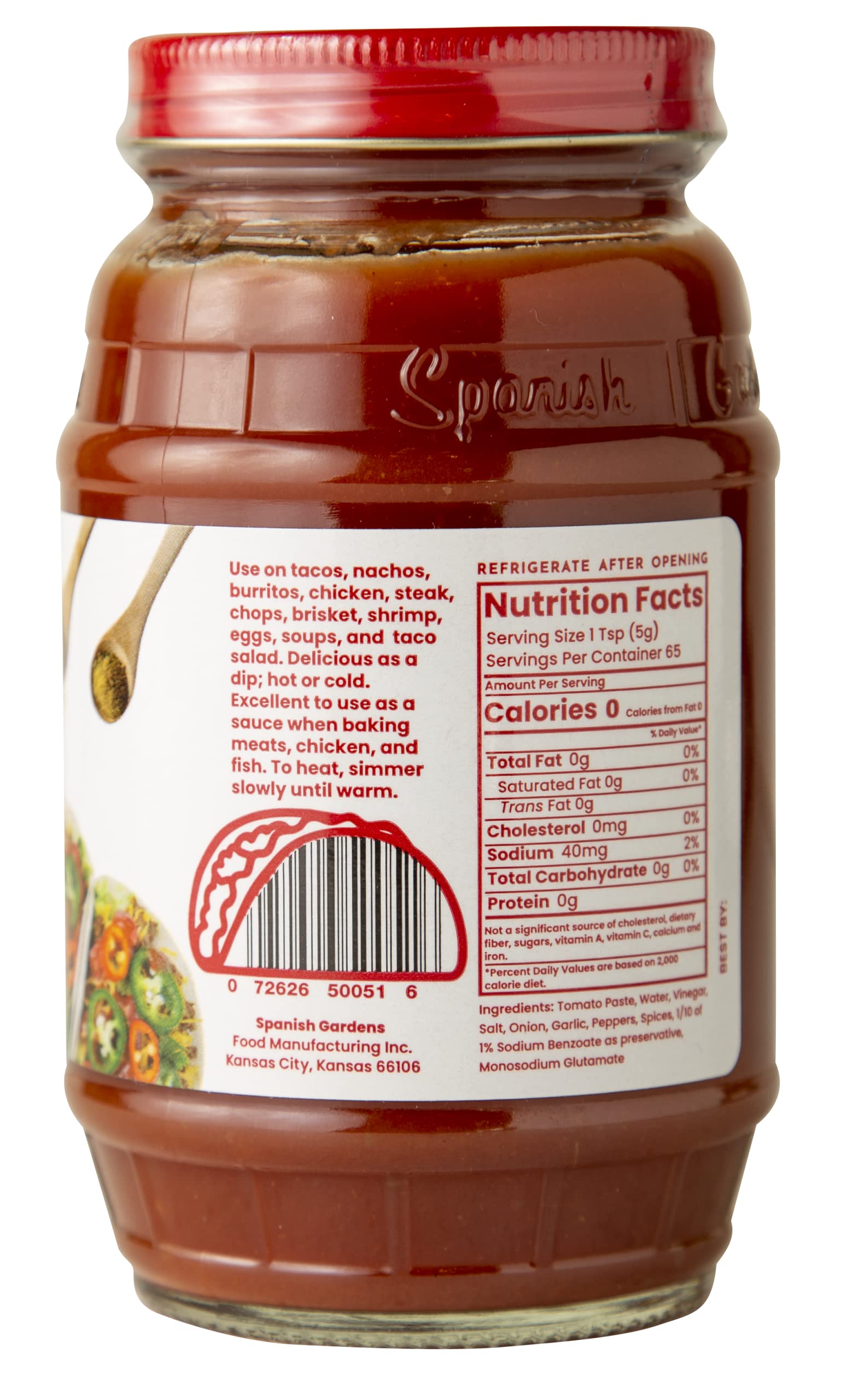 Spanish Gardens Taco Sauce (6 Pack) - Hot Taco Sauce for Authentic Mexican Food - Original Family Recipe, Spicy Sauce for Tex Mex Food (11.5 oz)