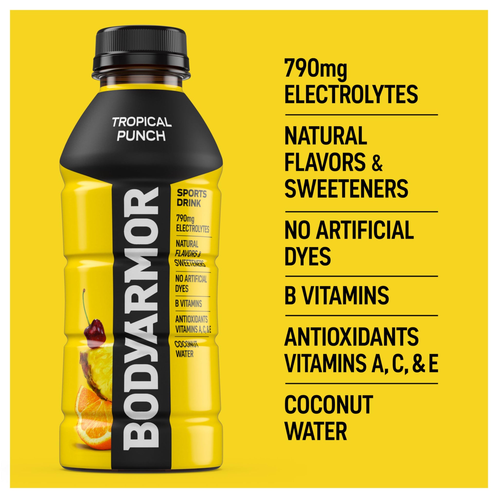 BODYARMOR Sports Drink, Tropical Punch, Electrolyte Drink Hydration, 16 Fl Oz Bottles (12 Pack), Flavored Coconut Water with B Vitamins & Antioxidants