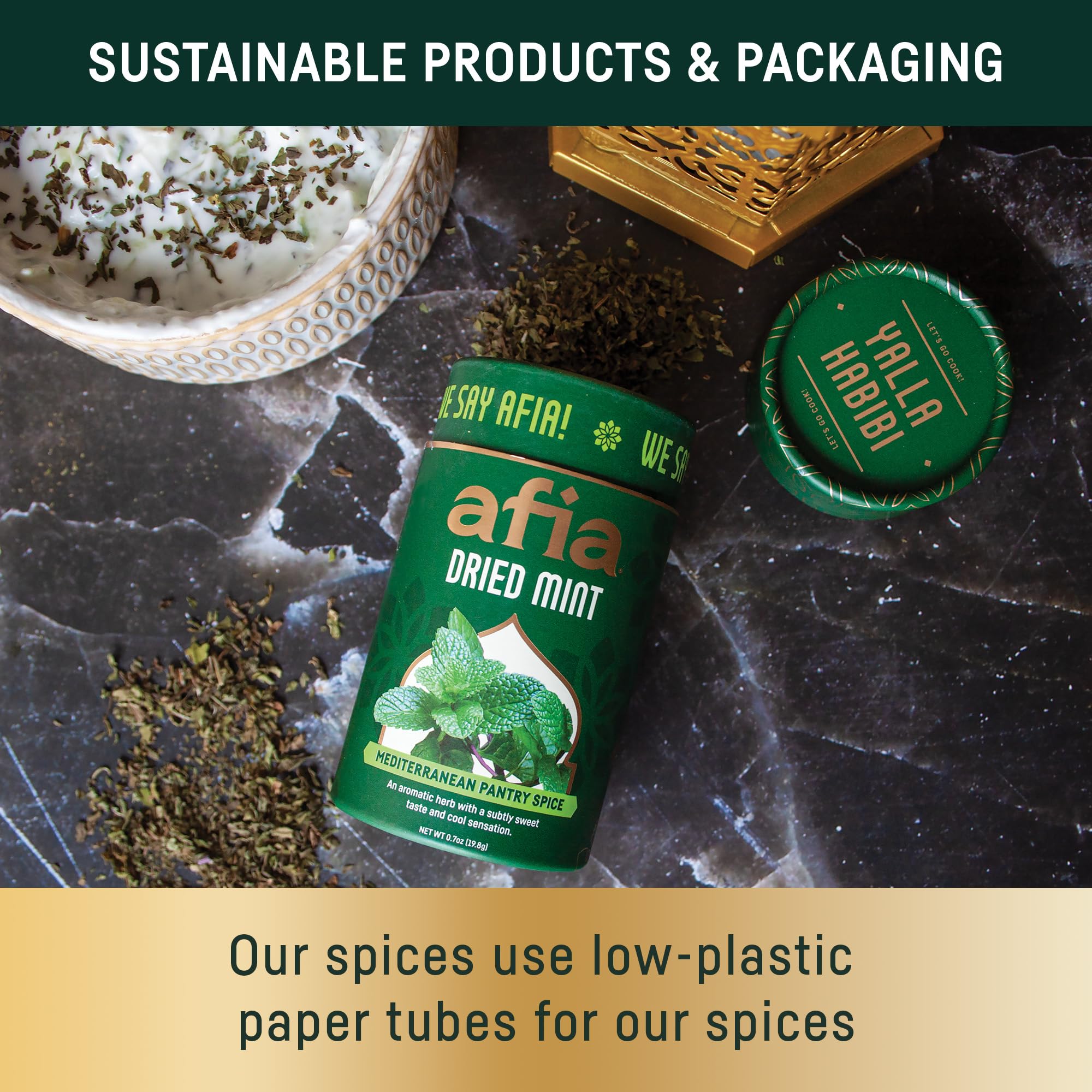 Afia - Dried Mint Seasoning | Dried Mint for Cooking, Mediterranean Pantry Spice for Middle Eastern Dishes, Meals and Cuisine | Premium Middle Eastern