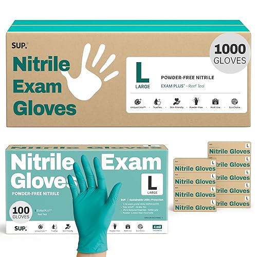 SUP Nitrile Exam Gloves, Powder-Free Latex-Free Food Safe Cooking Cleaning laboratory Disposable Medical Glove, Teal 1000 Ct (Large)