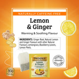 Twinings Lemon & Ginger Herbal Tea Individually Wrapped Bags, 100 Count (Pack of 1), Tangy Lemon, Spicy Ginger, Naturally Caffeine-Free, Enjoy Hot or