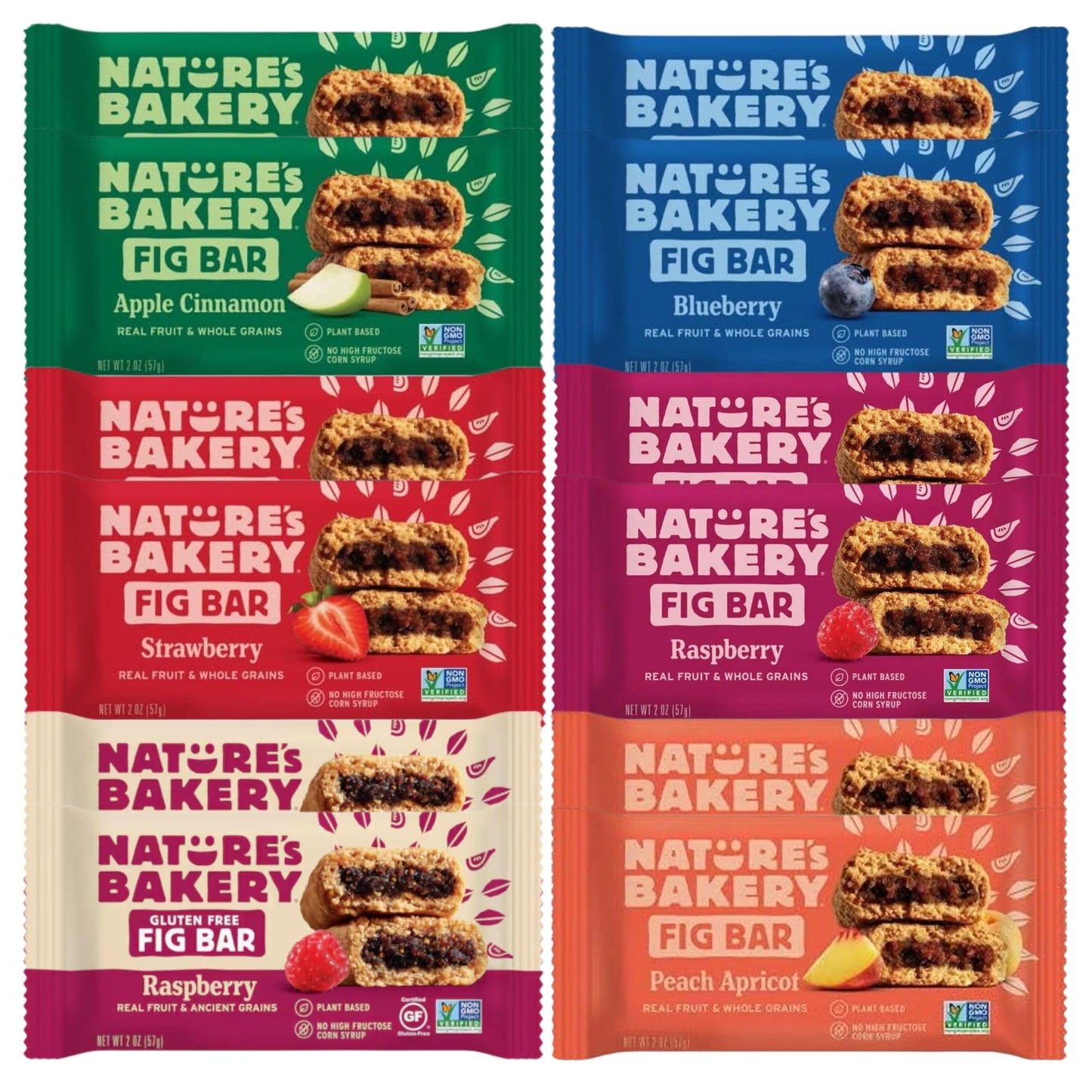 Whole Wheat Fig Bars Variety Pack. Includes 12 Pack-Two of Each Nature's Bakery Fig Bar Strawberry, Apple Cinnamon, Raspberry, Peach Apricot