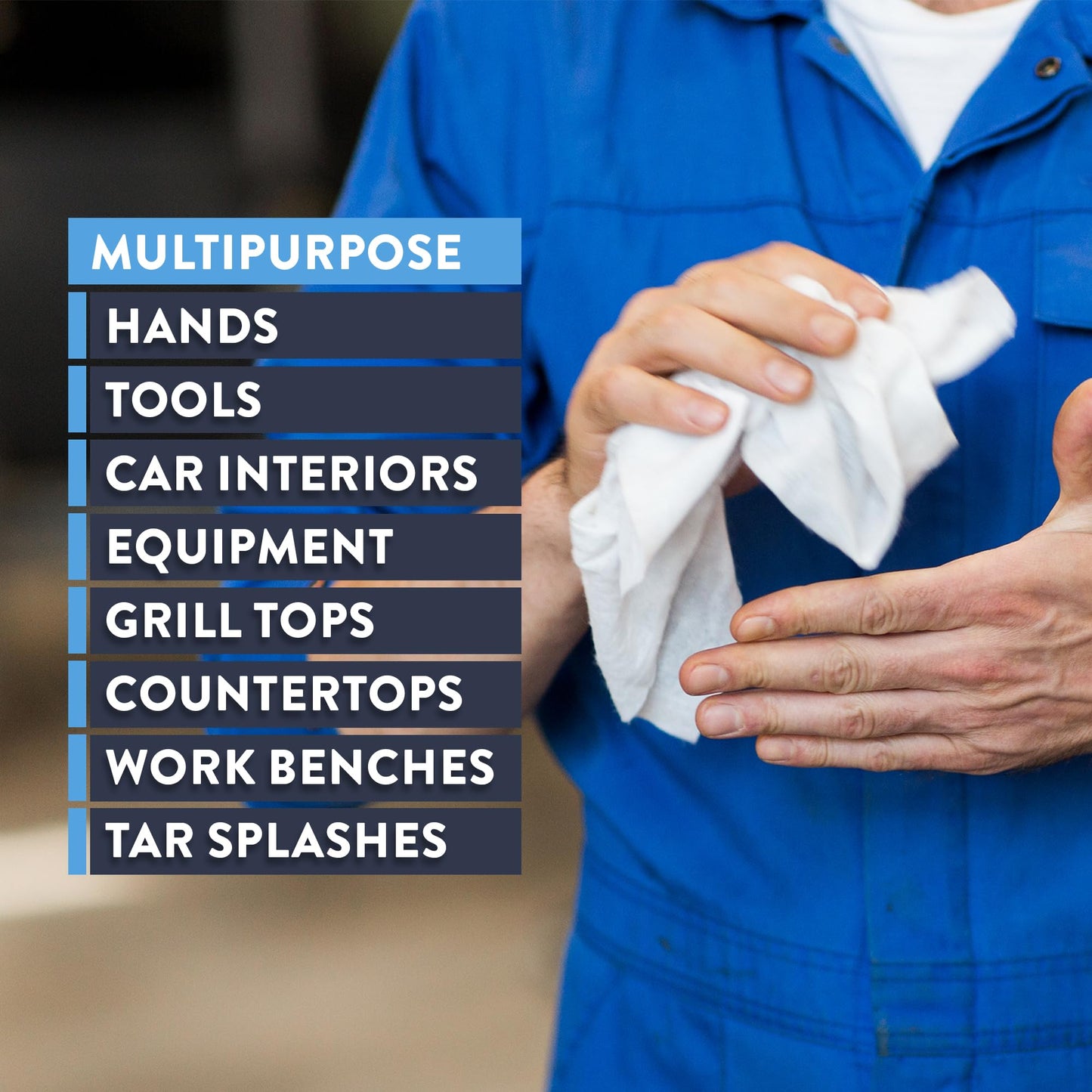 DETCO HD Hand & Tool Wipes - Heavy Duty Dual Purpose Cloths for Hands, Tools, & Surface Cleaning - Disposable Waterless Cleaner Towels with Scrubbing