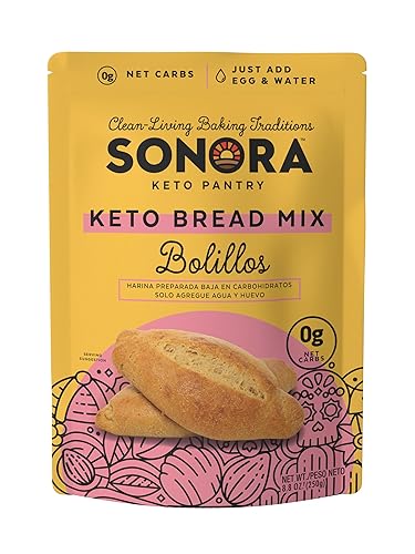 Sonora Keto Bread Mix | 0g NET CARBS | Mexican Bolillos, French Bread, Rolls & Buns | Low Carb | Bread Machine Compatible (8.8oz - Makes 8)